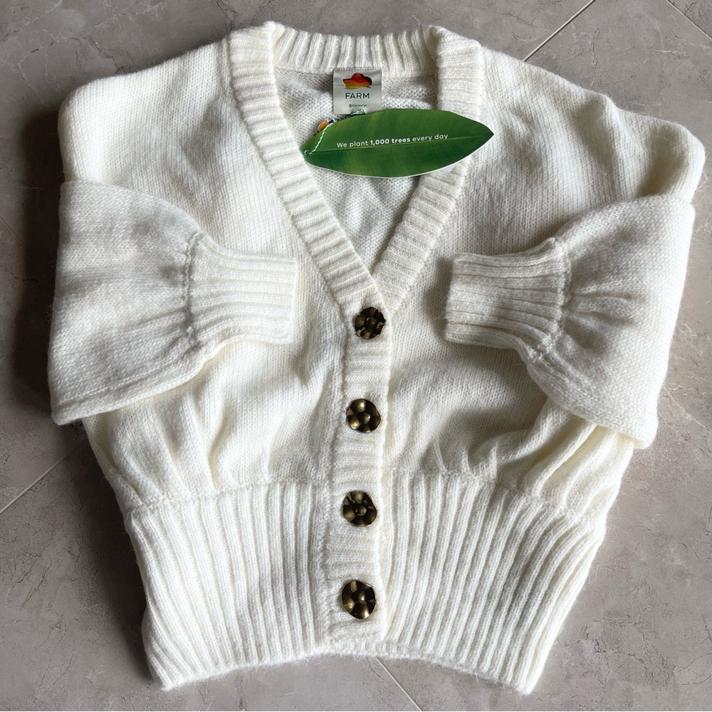 NWT FARM Rio Ribbed Goldtone-Buttoned Cardigan Size L - Picture 5 of 11